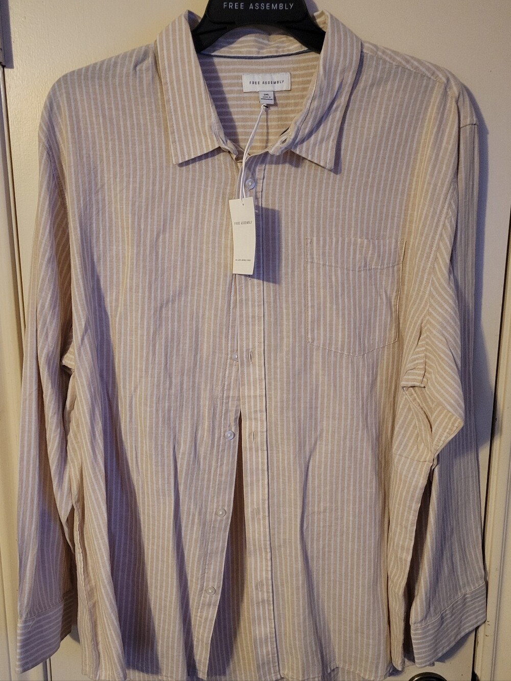 Men's Beige Stripe Long-Sleeve Shirt. T18